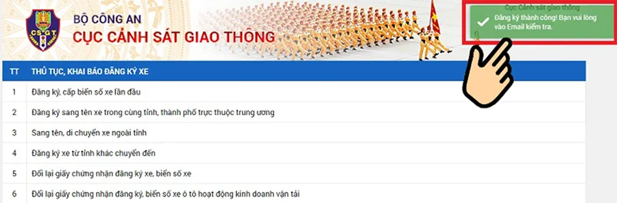 Xác nhận và kết quả đăng ký xe ô tô online
