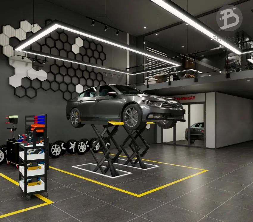 Bố trí cầu nâng và bàn thao tác đạt chuẩn kỹ thuật gara ô tô