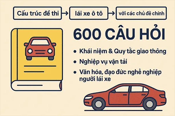 Cấu trúc đề thi lái xe ô tô 600 câu hỏi với các chủ đề chính