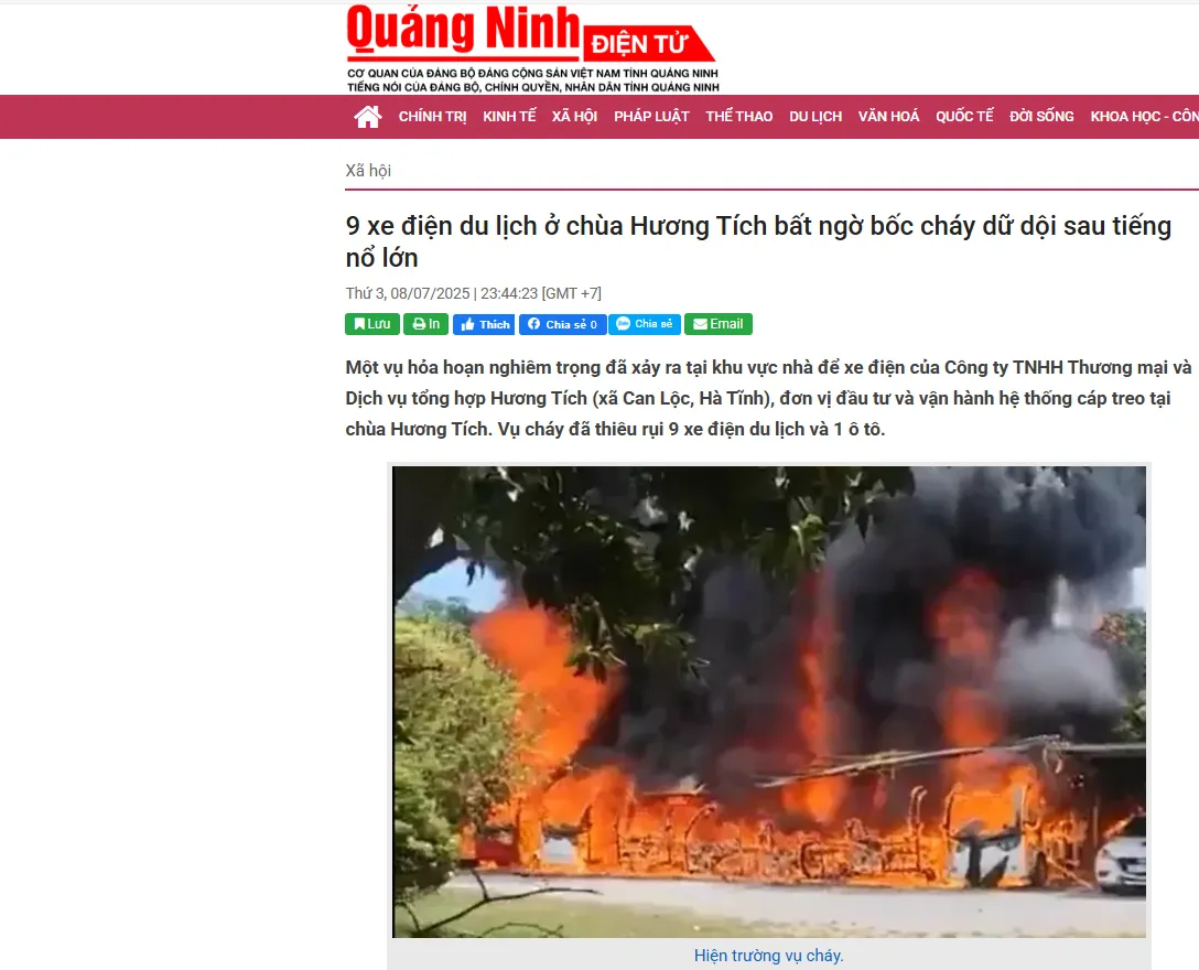 Chùa Hương Tích: Vụ Cháy Lớn Thiêu Rụi 9 Xe Điện Và 1 Ô Tô