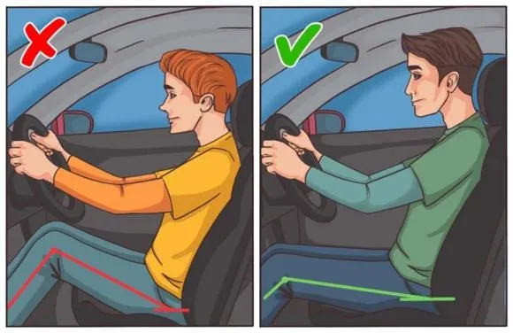 Minh họa chiều cao ghế lái ô tô phù hợp, đảm bảo tầm nhìn và khoảng cách đầu gối đến sàn xe