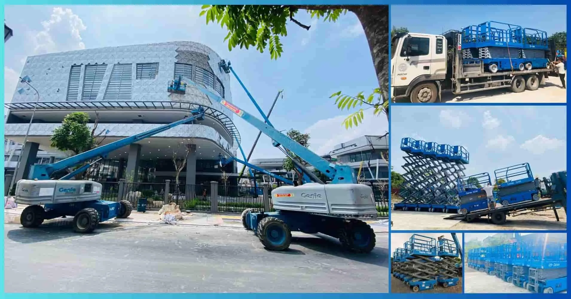Xe nâng Boom Lift hiện đại phục vụ thi công tại các dự án KCN lớn