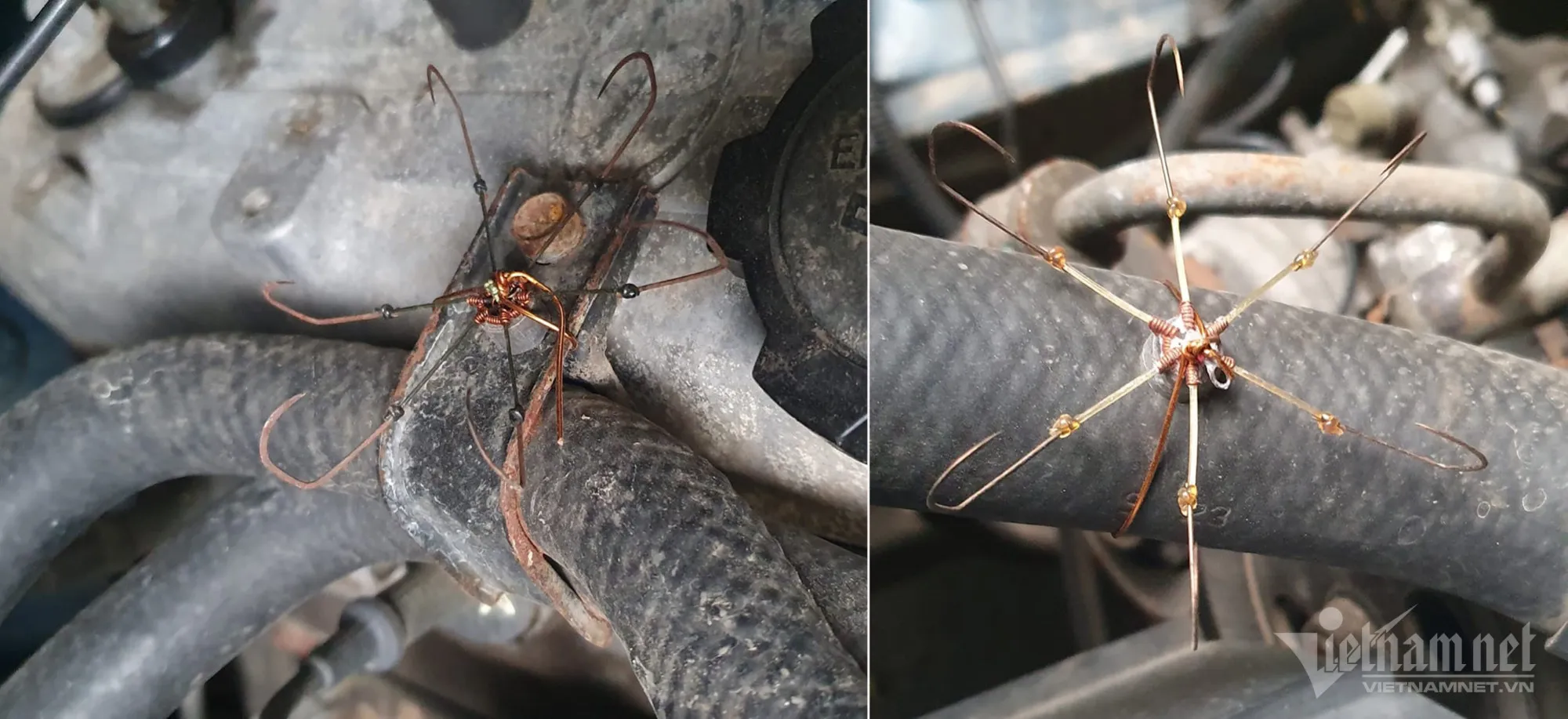 Anh Thắng đã buộc khoảng 5 chiếc lưỡi câu lục vào một số vị trí mà chuột hay đi lại, cắn phá trong khoang máy