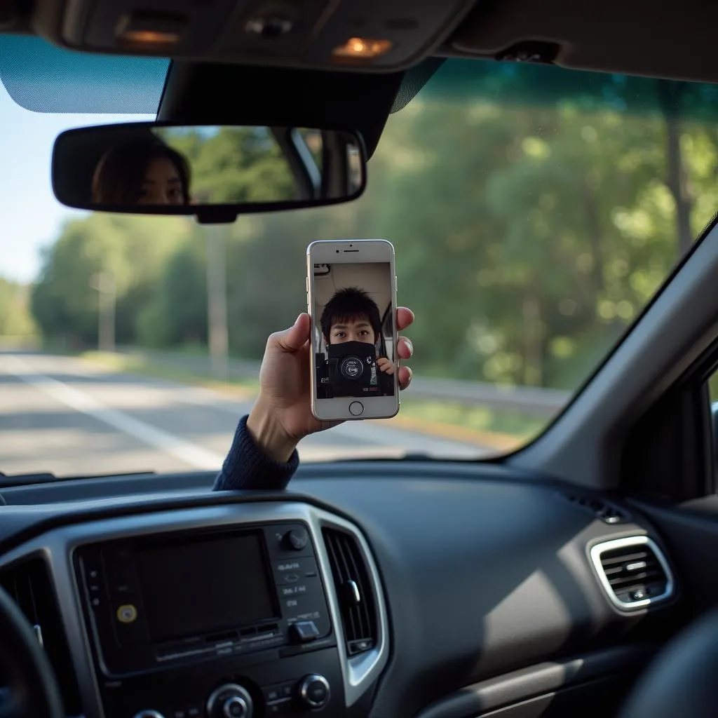 cách chụp ảnh trên ô tô Sáng Tạo Qua Gương Chiếu Hậu