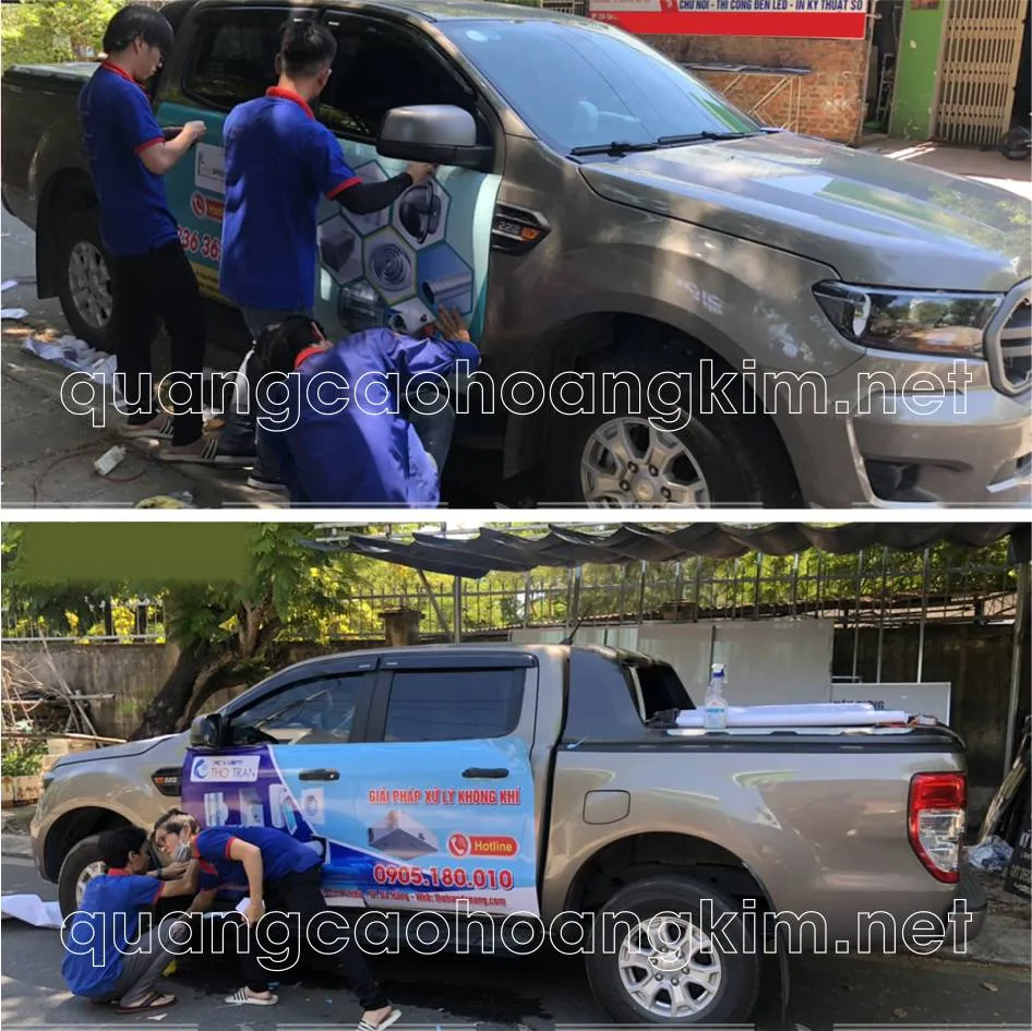 Decal xe bán tải Ford Ranger màu đen được dán tem họa tiết hổ vằn màu cam độc đáo, làm tăng vẻ hầm hố và cá tính của chiếc xe