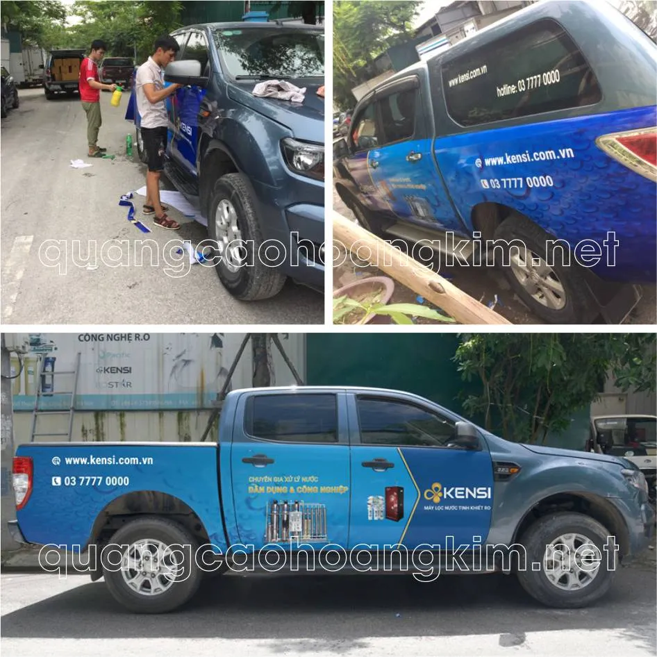 Xe bán tải Ford Ranger được dán decal quảng cáo cho một thương hiệu sơn, nhấn mạnh thông điệp và hình ảnh sản phẩm rõ ràng trên thân xe