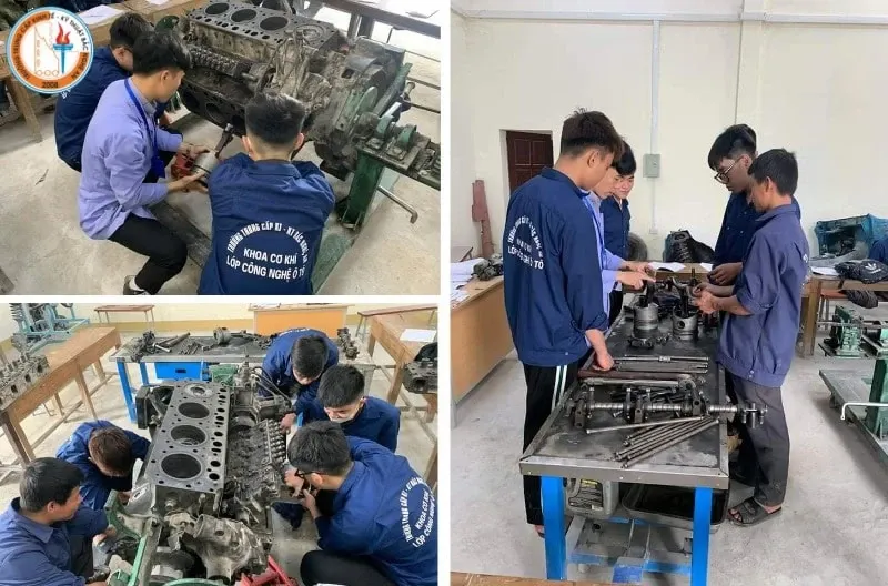 Sinh viên thực hành tại xưởng sửa chữa ô tô