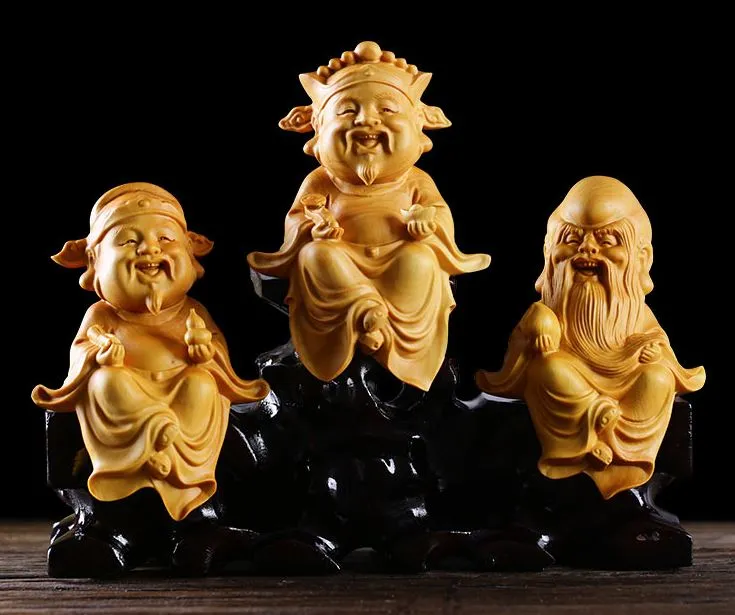 Tượng Tam Đa Phúc Lộc Thọ bằng gỗ dùng để trang trí và cầu phúc lộc trên ô tô