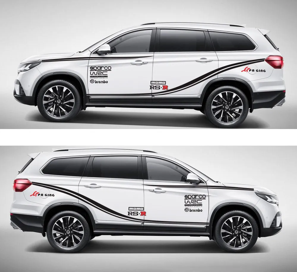 Xe SUV dán decal WRC sọc trang trí thân xe, thể hiện cá tính mạnh mẽ