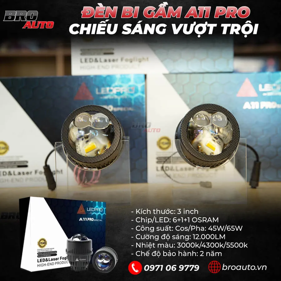 Đèn bi gầm Laser A11 Pro chất liệu cao cấp