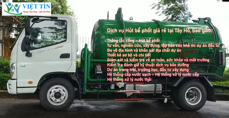 Dịch vụ Hút bể phốt giá rẻ tại Tây Hồ, bao gồm