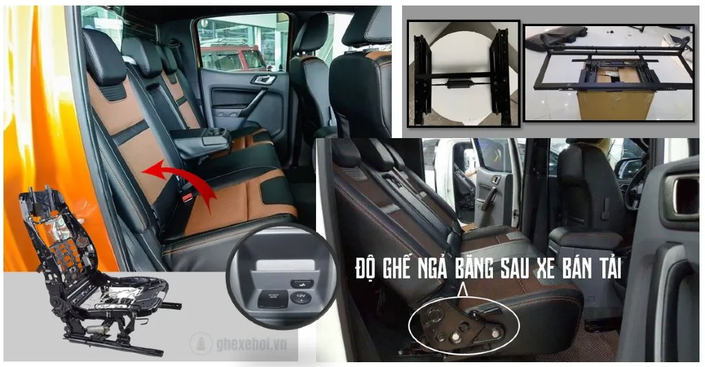 Độ ngả ghế sau xe bán tải hilux chỉnh điện, ghế sau ngả 135 độ thông minh
