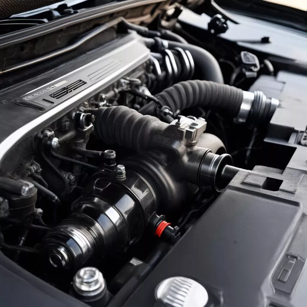 Hình ảnh mô tả chi tiết động cơ ô tô và vị trí van tiết lưu