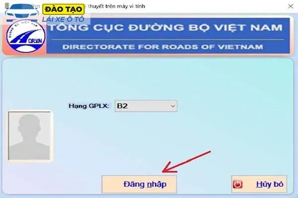 Nhấn nút đăng nhập trên phần mềm thi lý thuyết lái xe B2