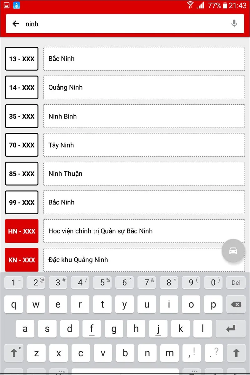 Nhập tên tỉnh thành để tra cứu