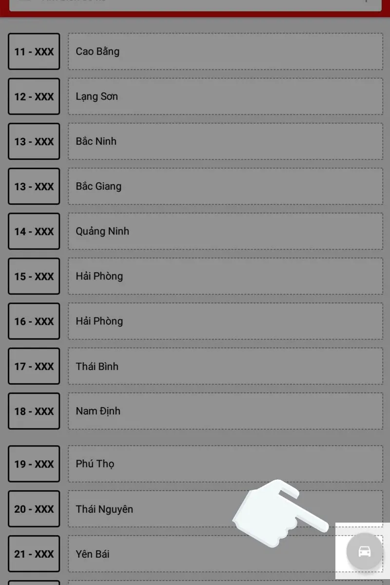 Chọn biểu tượng ô tô để tra cứu xe ô tô