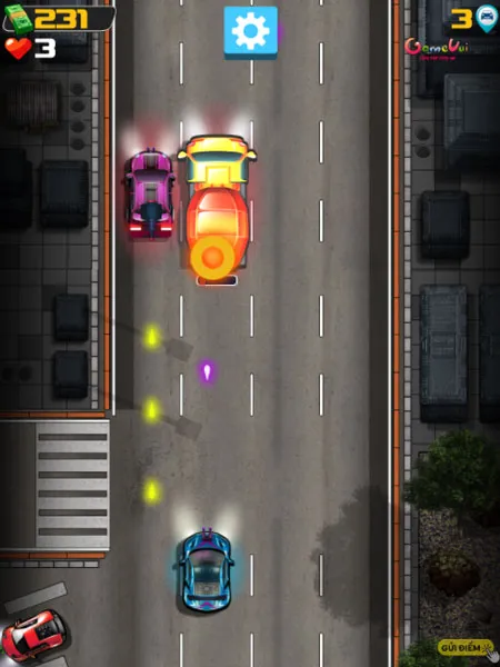 Xe ô tô đang bắn súng vào đối thủ trên đường phố