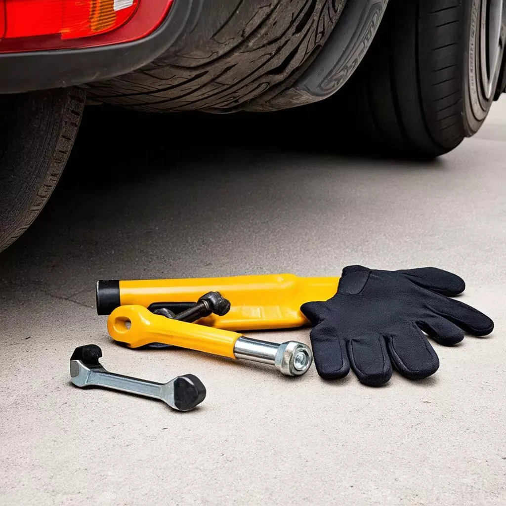 Các dụng cụ chuyên dụng cần thiết bao gồm cờ lê lực và kích nâng dùng cho quy trình cách vặn ốc bánh xe ô tô