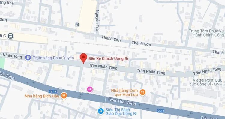 Vị trí bến xe khách Uông Bí trên bản đồ