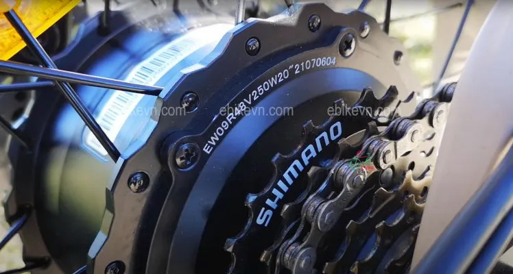 Cận cảnh động cơ điện 250W mạnh mẽ được tích hợp ở bánh sau