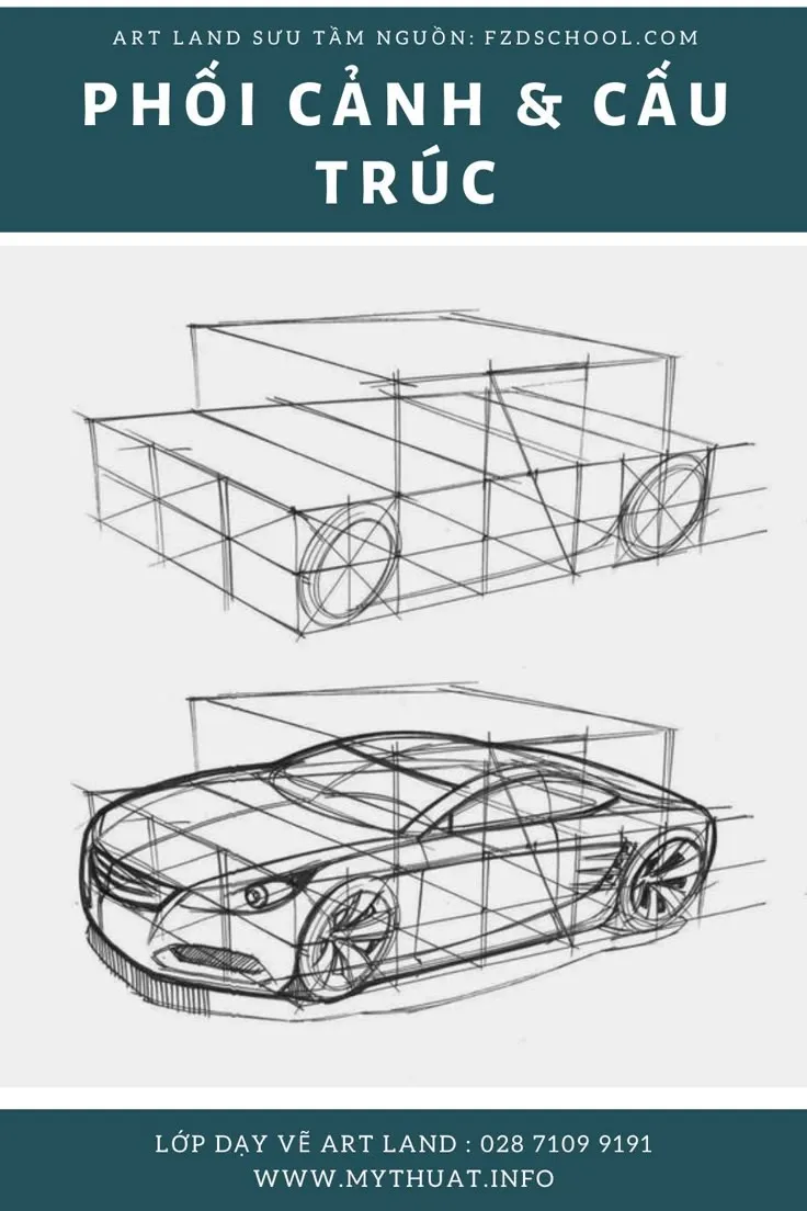 Phối cảnh xe ô tô cơ bản giúp vẽ chiếc xe đơn giản trông chuyên nghiệp hơn