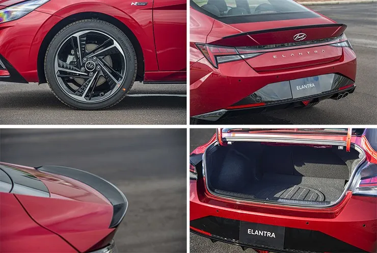Đuôi xe Hyundai Elantra 2024 với cụm đèn hậu LED chạy ngang tạo hình chữ H đặc trưng