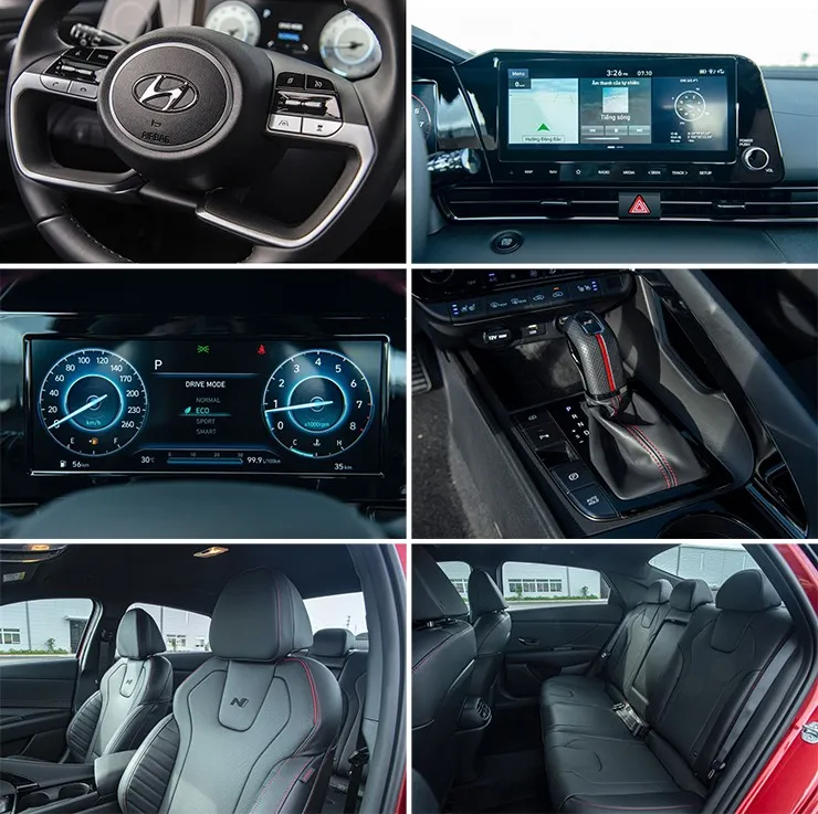Vô-lăng bọc da và hàng ghế sau rộng rãi trên Hyundai Elantra 2024