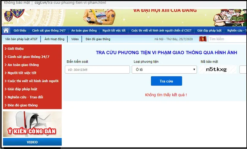 Trang web chính thức của Cảnh sát giao thông để tra cứu vi phạm
