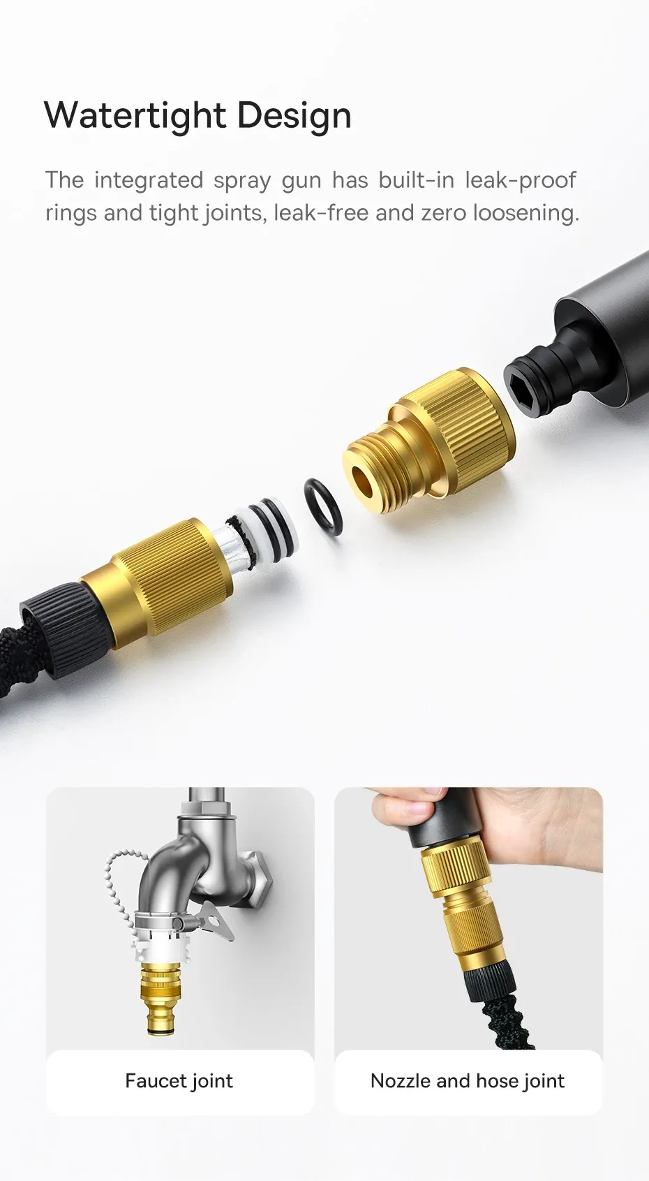 Cận cảnh tay cầm và công tắc của vòi xịt rửa xe ô tô, nhấn mạnh tính năng khóa dòng chảy