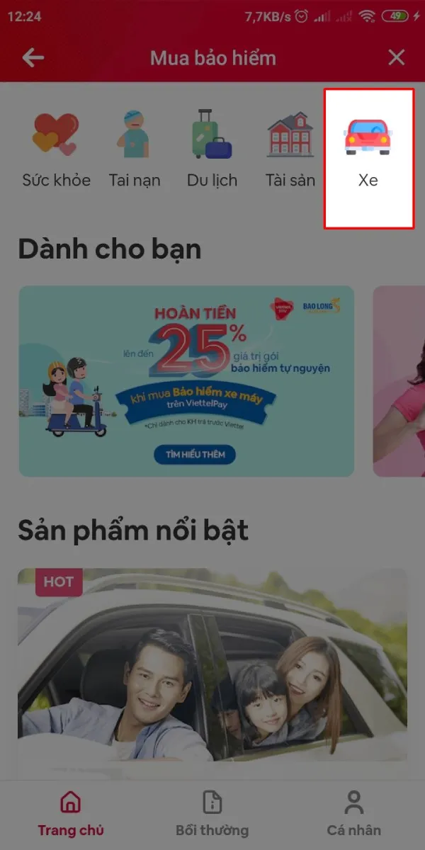 Tìm đến biểu tượng xe máy để mua đúng loại hình sản phẩm