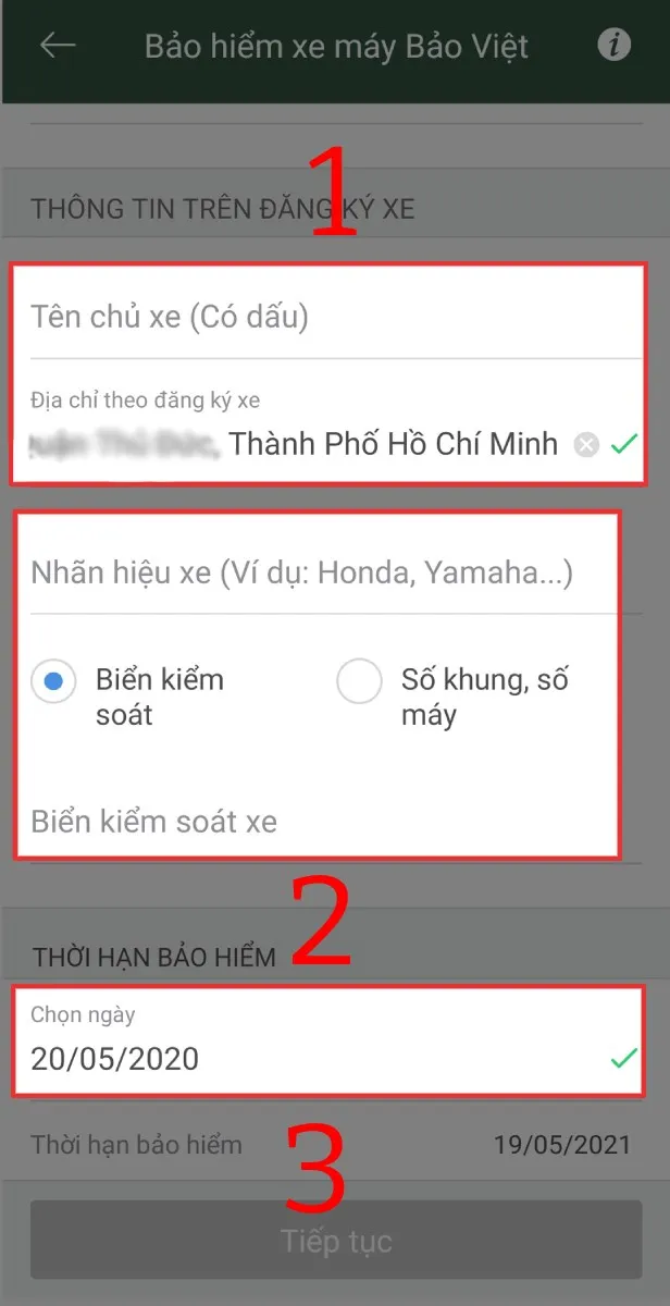 Xác nhận thông tin đăng ký xe chính xác trước khi thanh toán