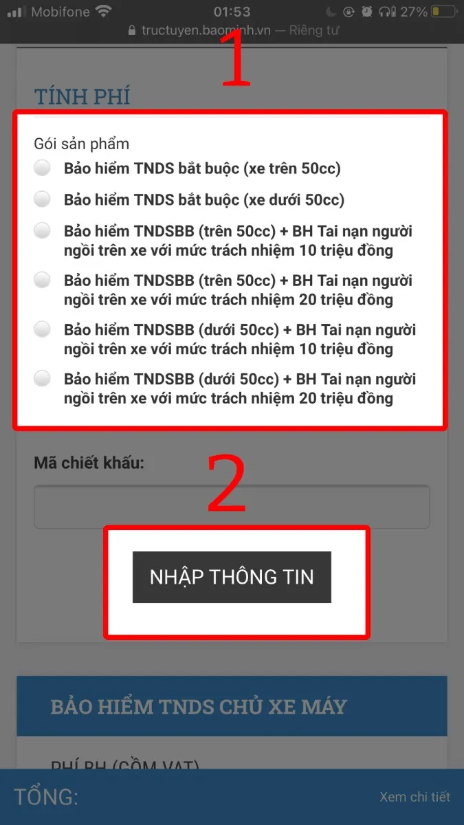 Nhập thông tin cá nhân và thông tin phương tiện chi tiết