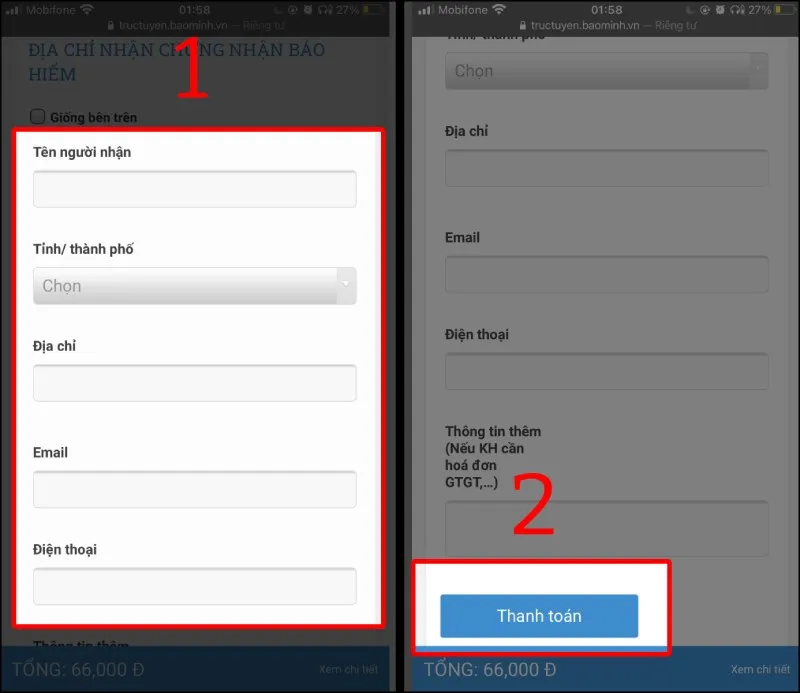 Bước điền email nhận chứng chỉ điện tử PDF