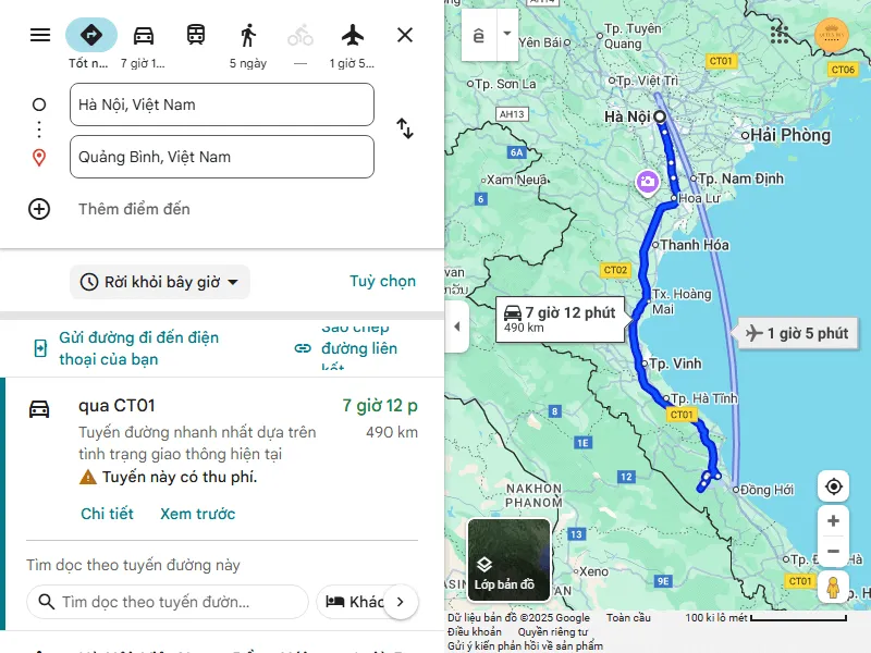 Hành trình xe Hà Nội Quảng Bình với quãng đường khoảng 500km