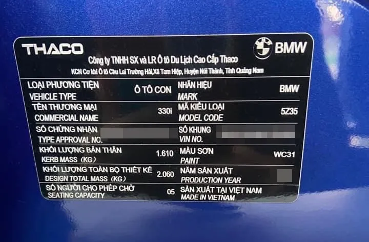 Tem chứng nhận nguồn gốc xuất xứ xe BMW sản xuất tại thị trường Việt Nam