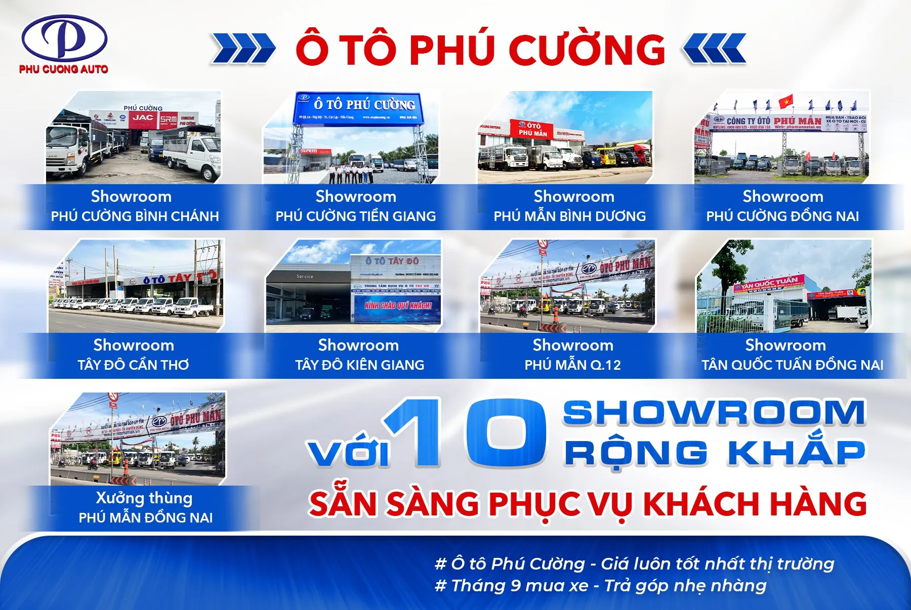 Showroom Ô Tô Phú Cường với 11 chi nhánh tại miền Nam