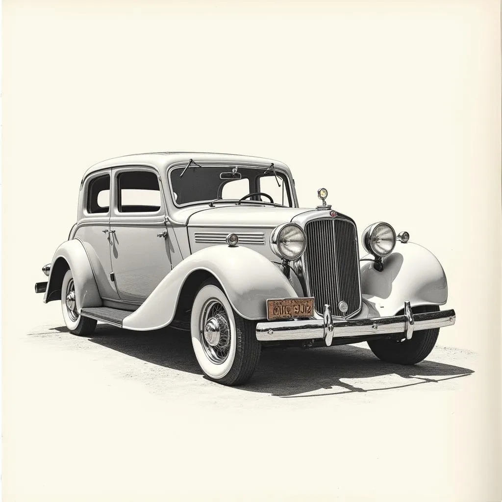 Hình ảnh vẽ ô tô phong cách cổ điển với kỹ thuật vẽ truyền thống