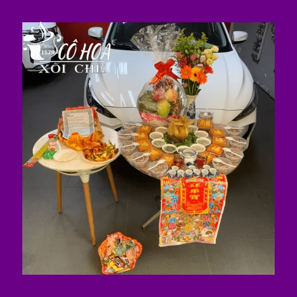 Mâm cúng xe bộ 09 tại Xôi Chè Cô Hoa.
