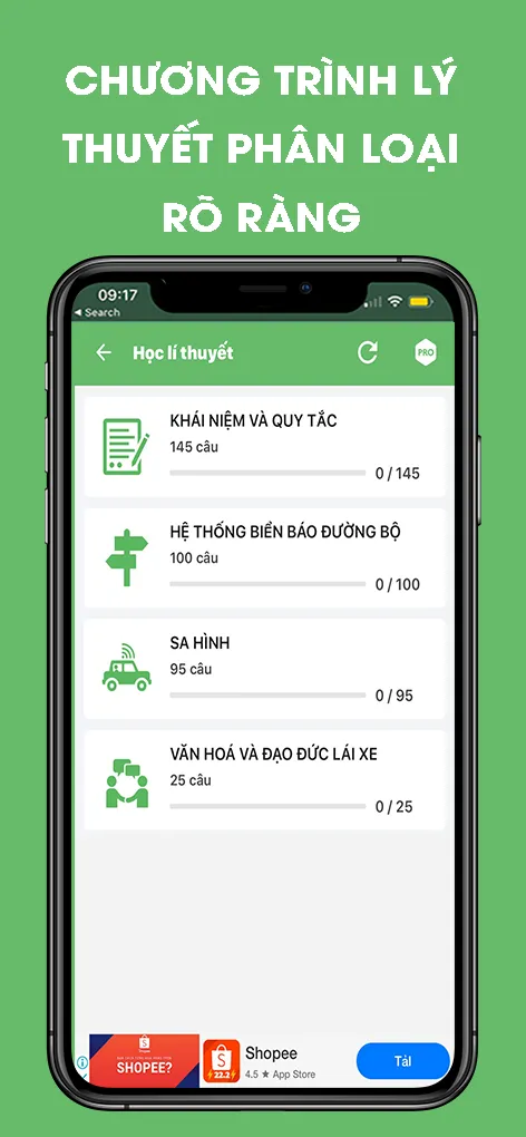 Chương trình học lý thuyết được phân loại rõ ràng