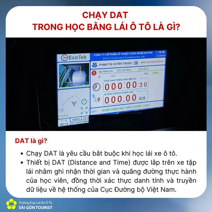 Thiết bị DAT (Distance and Time) giám sát quá trình học lái xe ô tô là bằng gì tại trường Sài Gòn Tourist