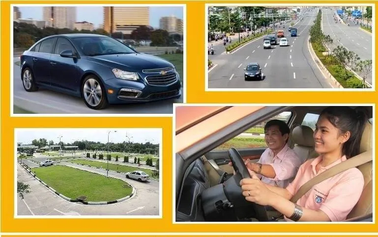 Thực hành kỹ thuật lái xe trên bãi tập lớn của trường dạy lái xe ô tô ở Đà Nẵng