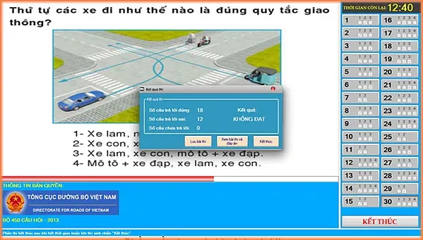 Giao diện phần mềm thi sát hạch lý thuyết B2 online hỗ trợ học luật ô tô b2