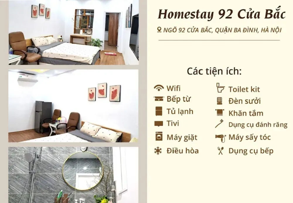 Homestay 92 Cửa Bắc cung cấp đầy đủ các tiện nghi cơ bản, phản ánh sự toàn diện cần có trong dịch vụ giặt nệm xe ô tô