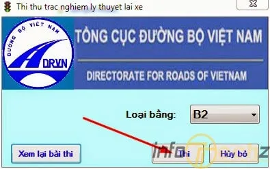 Nhấp vào Thi để bắt đầu kiểm tra