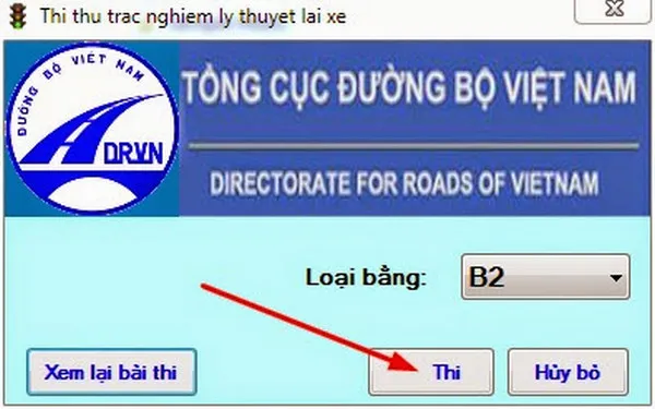 Màn hình hiển thị hướng dẫn sử dụng phần mềm ôn thi sát hạch lái xe hạng B2