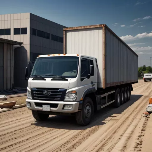 Xe tải Hyundai 5 tấn đang chở vật liệu xây dựng tại công trường