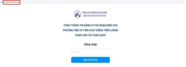 Giao diện hệ thống thông tin đăng ký thẻ nhận diện phương tiện Luồng Xanh của Tổng cục Đường bộ Việt Nam