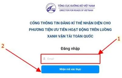 Nhập địa chỉ email chính thức của doanh nghiệp vận tải để nhận mã xác thực từ hệ thống