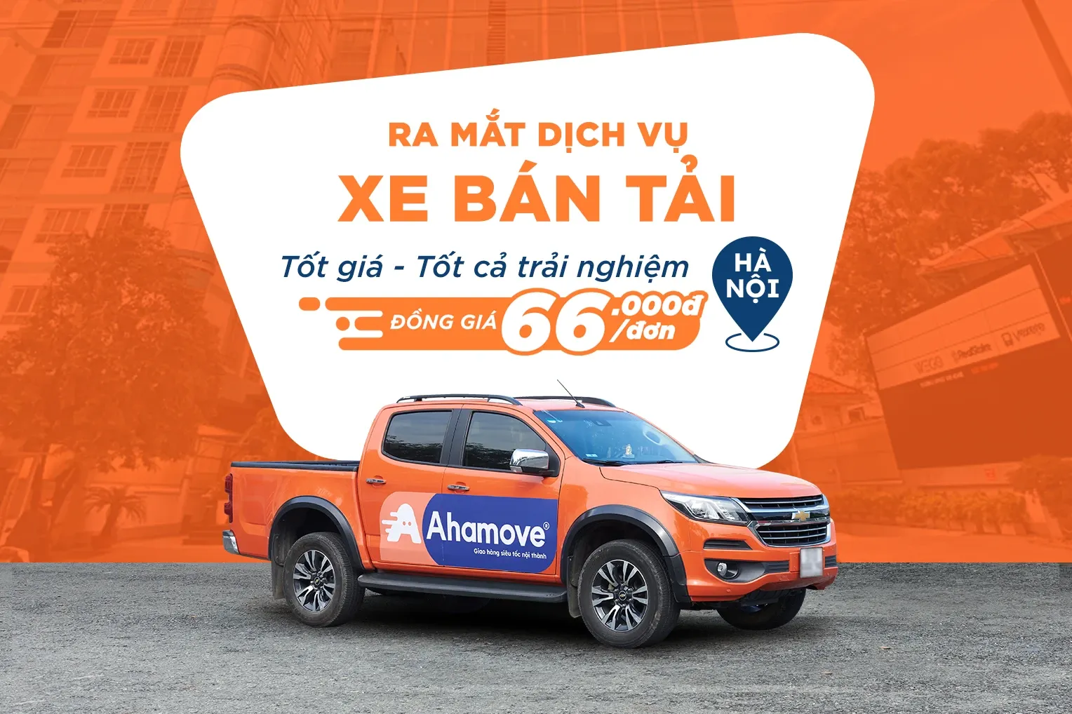 Giao diện ứng dụng di động của Ahamove cho phép người dùng đặt dịch vụ giao hàng bằng xe bán tải