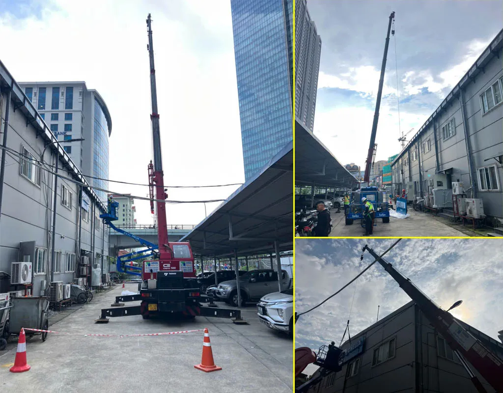 Ishida cho thue xe cau o ha noi thuc hien lap bien quang cao tai kim ma ha noi